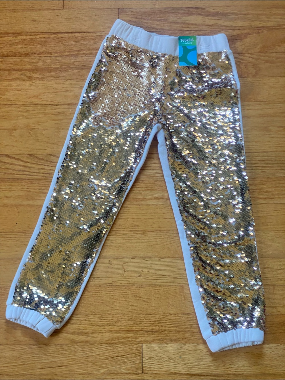Kids Gold Sequin Joggers with White Trim - Sparkle Active Bottoms